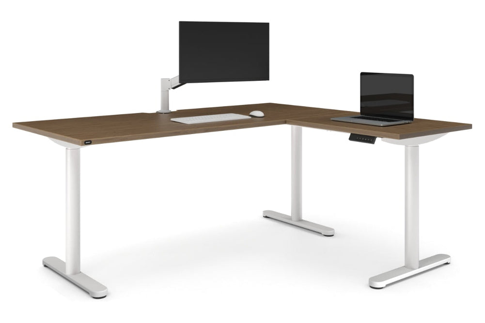 Flexi Height Adjustable Corner Workstation [1600L x 1550W with Cable Scallop]-white leg salvage oak 