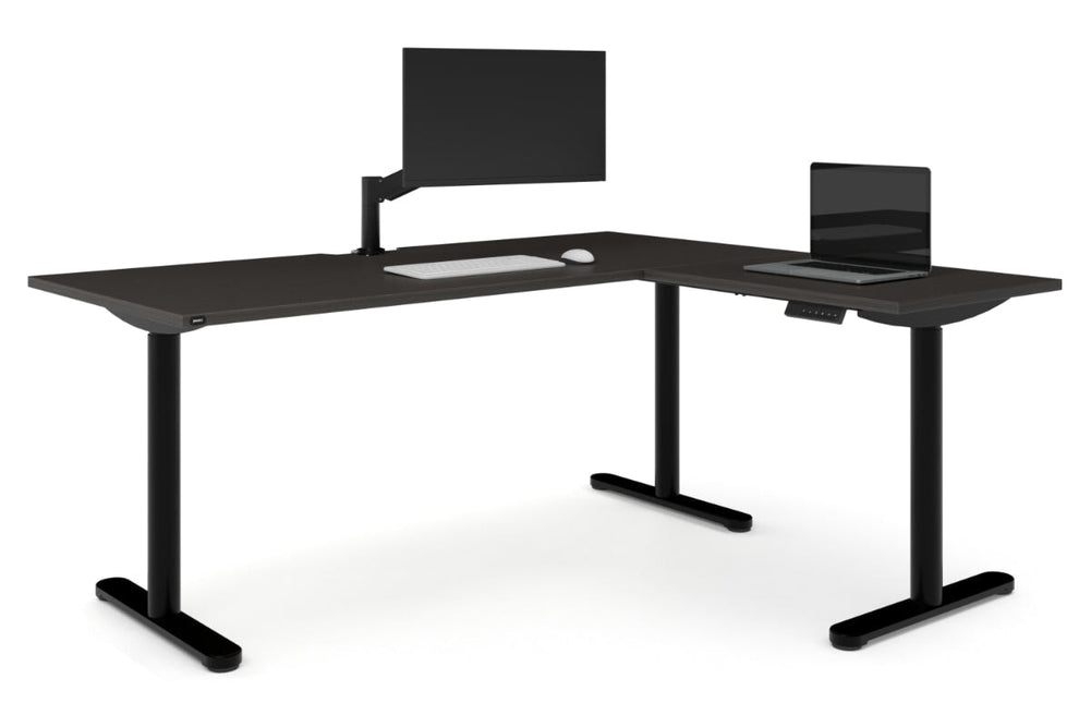 Flexi Height Adjustable Corner Workstation [1600L x 1800W with Cable Scallop]-black leg dark oak 