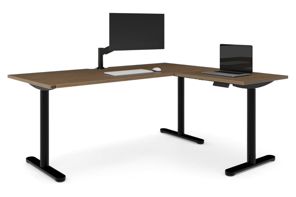 Flexi Height Adjustable Corner Workstation [1800L x 1450W]-black leg salvage oak 