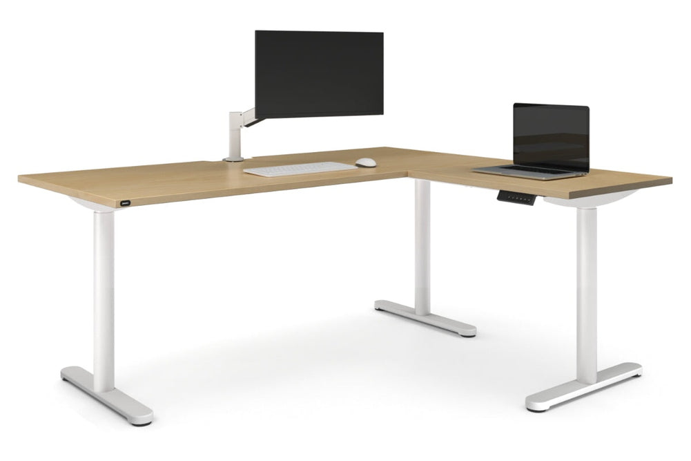 Flexi Height Adjustable Corner Workstation [1800L x 1550W with Cable Scallop]-white leg maple 