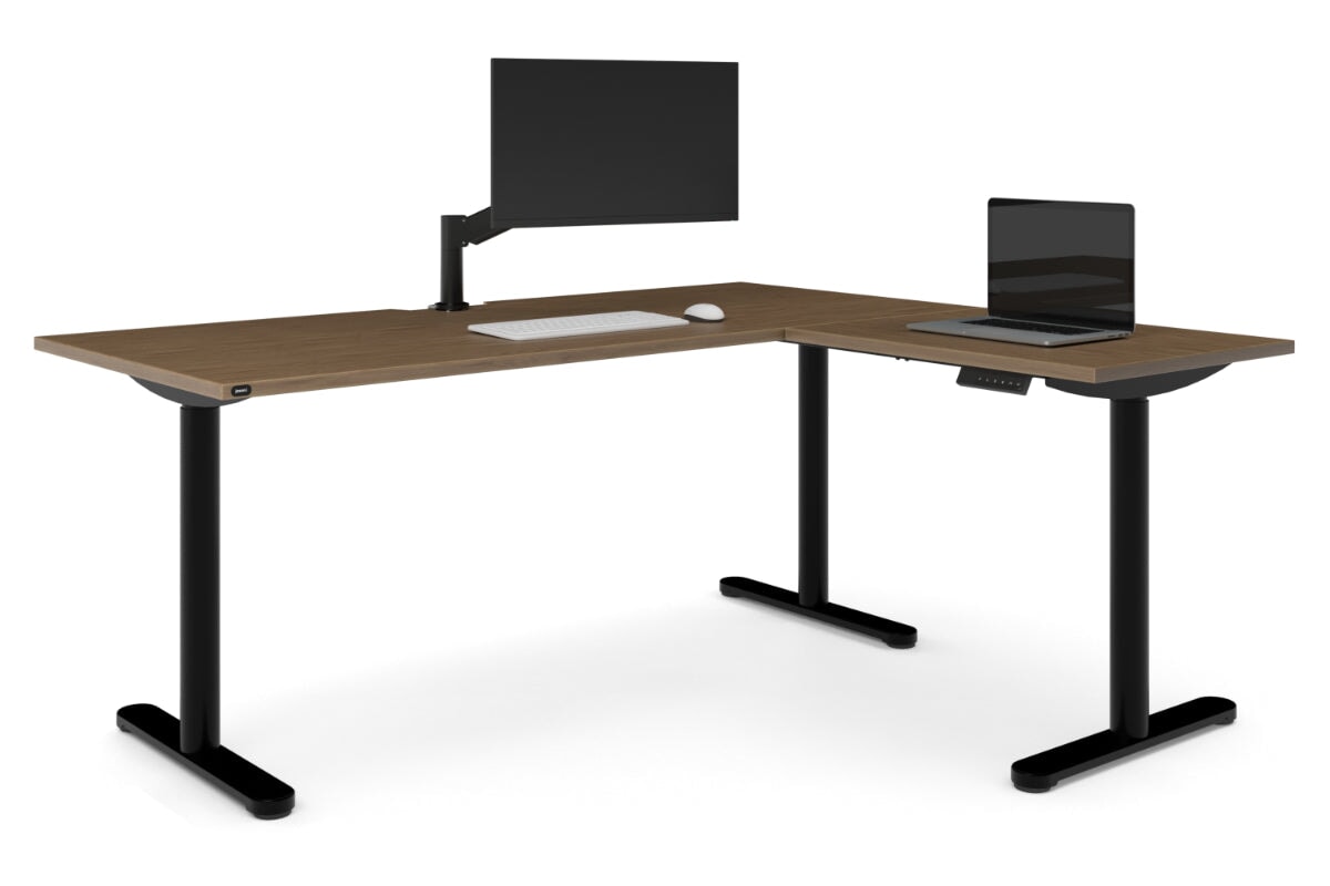 Flexi Height Adjustable Corner Workstation [1800L x 1800W with Cable Scallop]-black leg salvage oak 