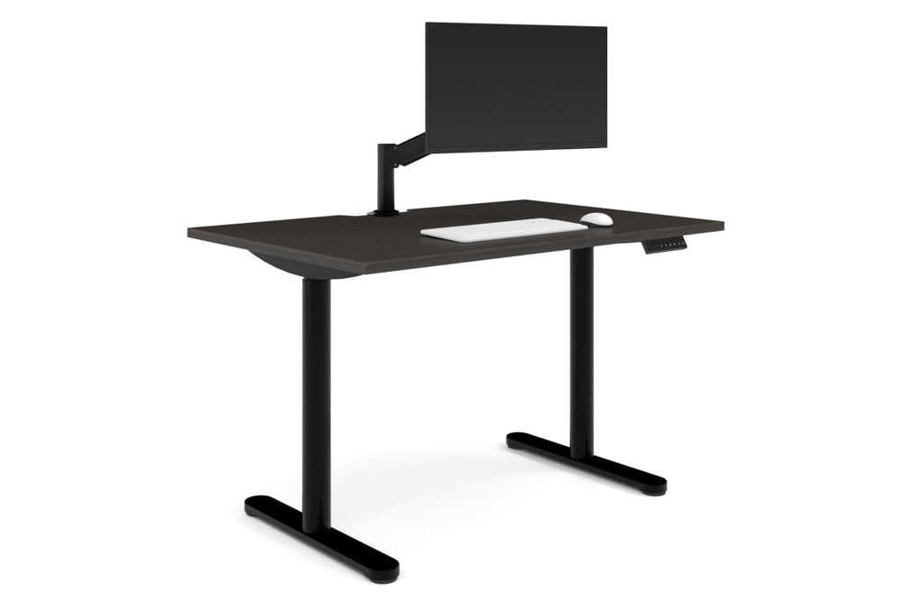 Flexi Height Adjustable Single Workstation [1200L x 800W with Cable Scallop]-black leg dark oak none