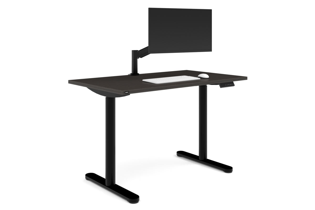 Flexi Height Adjustable Single Workstation [1400L x 700W]-black leg dark oak none