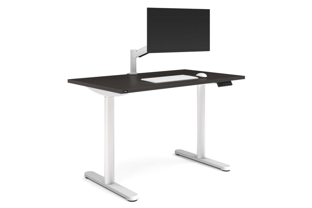 Flexi Height Adjustable Single Workstation [1400L x 700W]-black leg dark oak moody charchoal (1200H x 1400W)