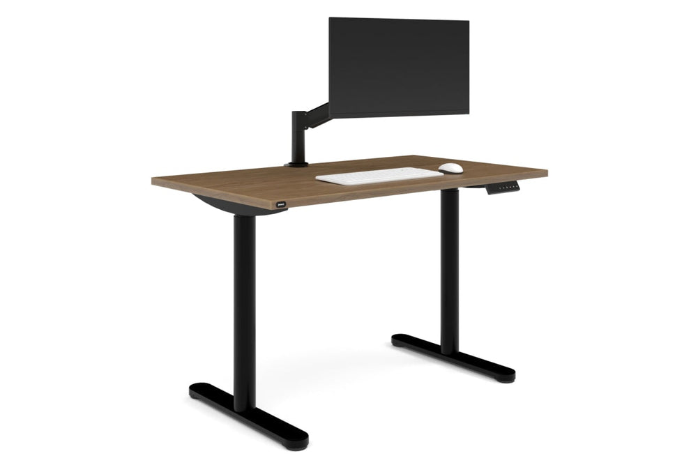 Flexi Height Adjustable Single Workstation [1400L x 700W]-black leg salvage oak none