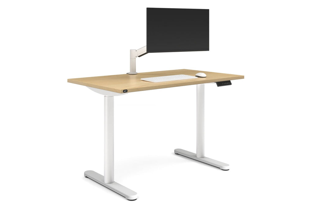 Flexi Height Adjustable Single Workstation [1400L x 700W]-white leg maple none