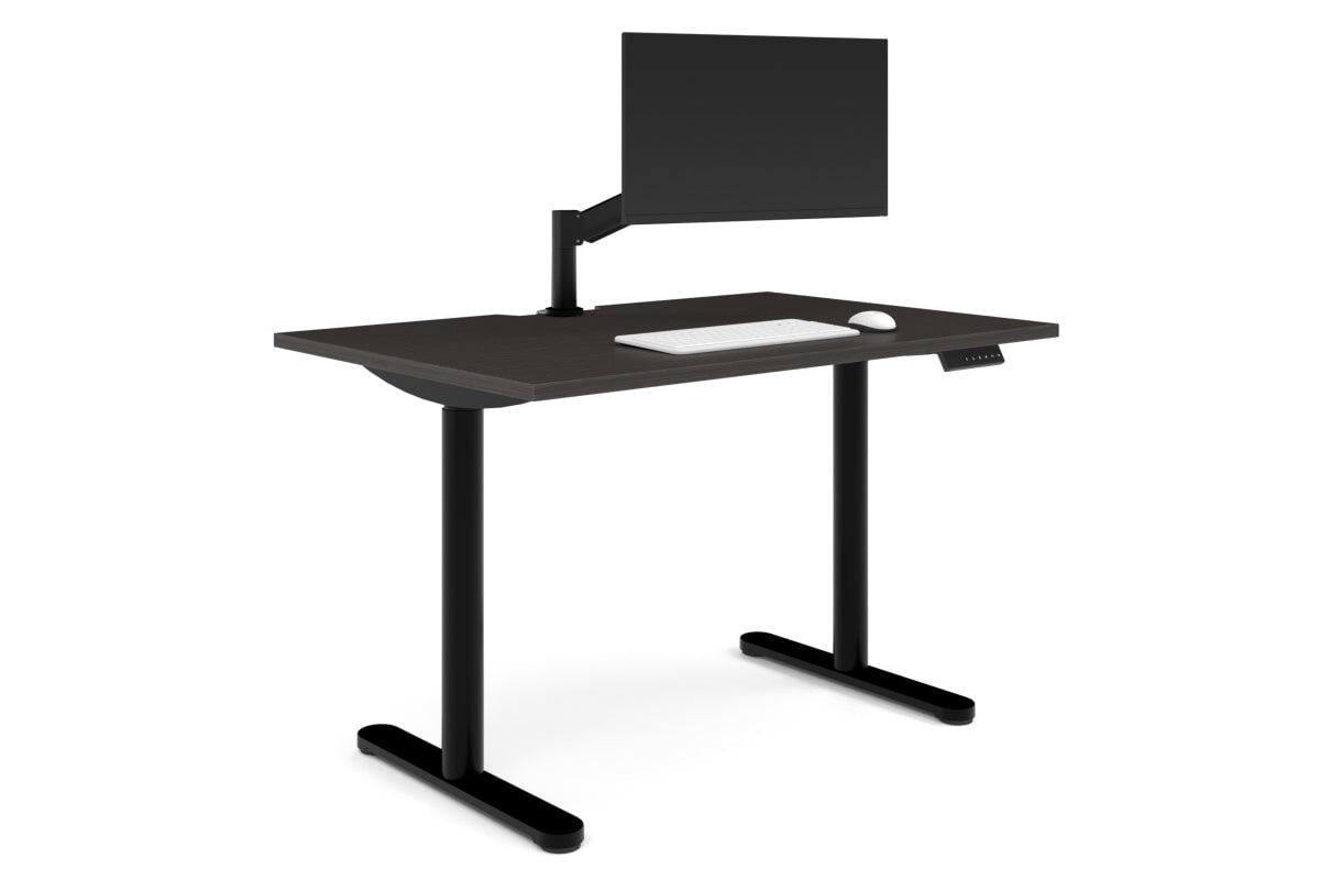 Flexi Height Adjustable Single Workstation [1400L x 800W with Cable Scallop]-black leg dark oak none