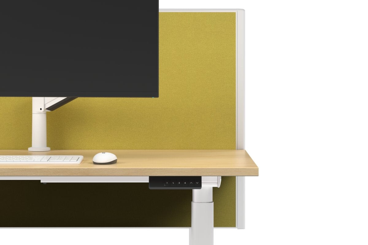 Flexi Height Adjustable 6 Person H-Bench Workstation - White Frame [1200L x 700W]-white mustard yellow (820H x 1200W) none