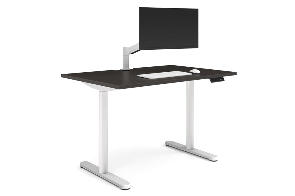 Flexi Height Adjustable Single Workstation [1400L x 800W with Cable Scallop]-white leg dark oak none
