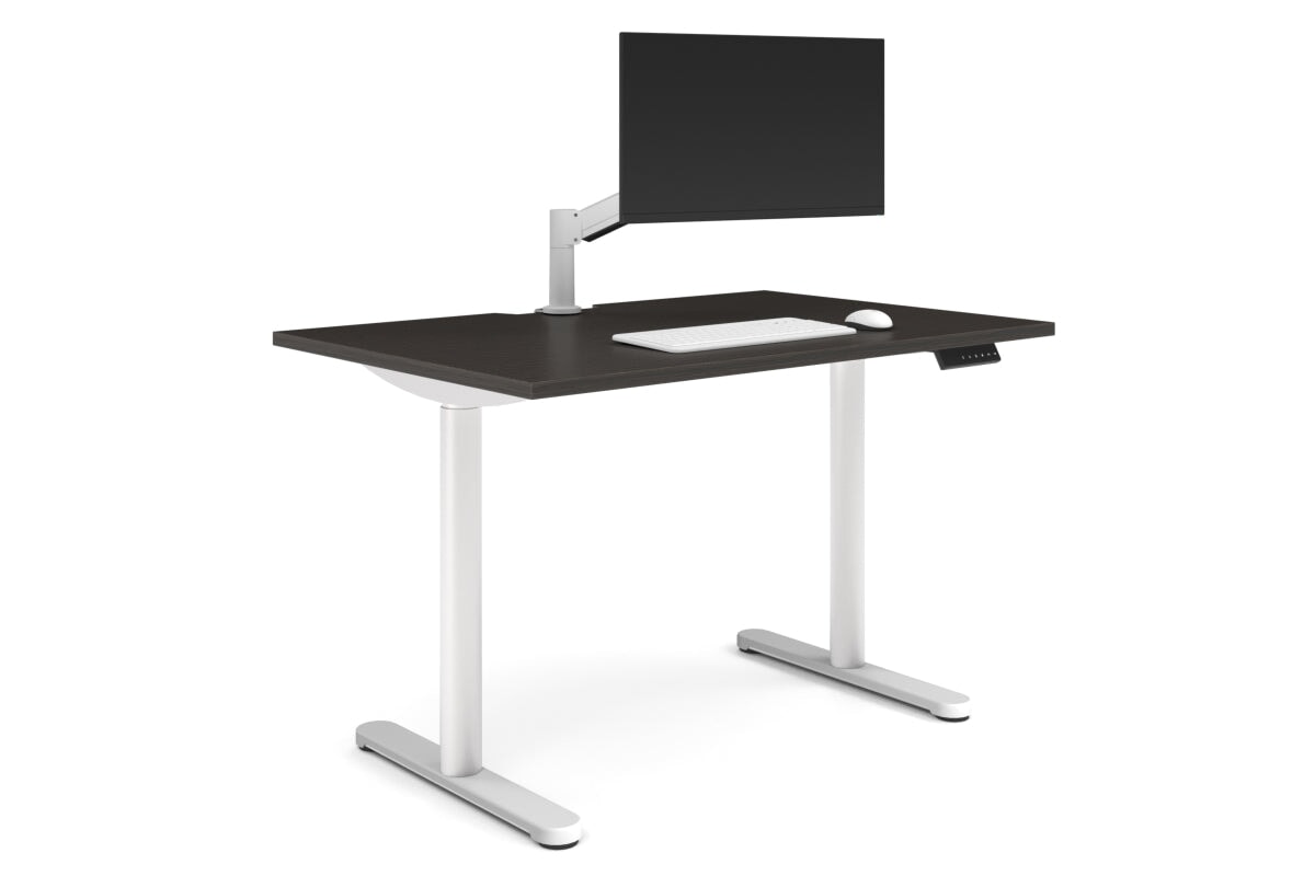 Flexi Height Adjustable Single Workstation [1400L x 800W with Cable Scallop]-white leg dark oak none