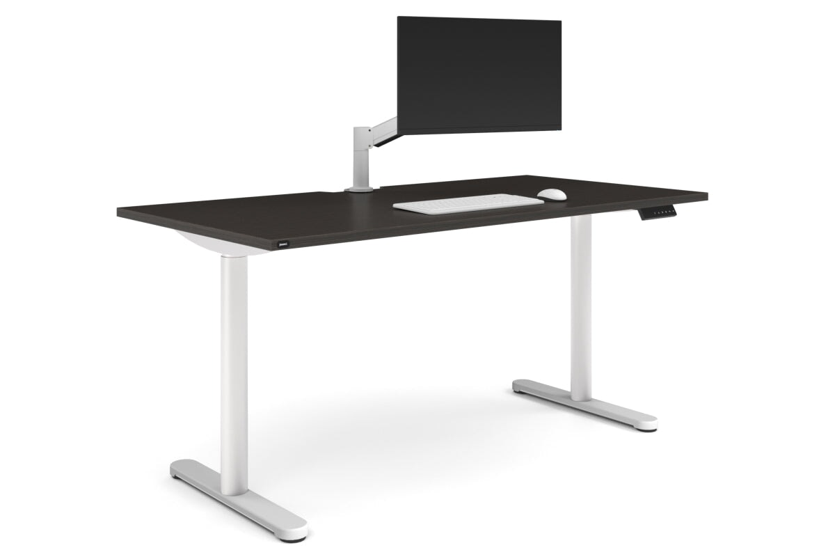 Flexi Height Adjustable Single Workstation [1600L x 800W with Cable Scallop]-white leg dark oak none