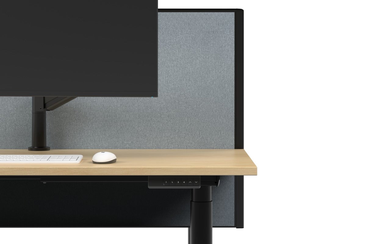 Flexi Height Adjustable Single Workstation [1200L x 700W]-black leg white cool grey (1200H x 1200W)