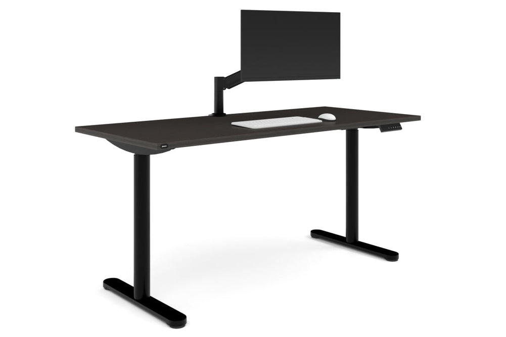 Flexi Height Adjustable Single Workstation [1800L x 700W]-black leg dark oak none