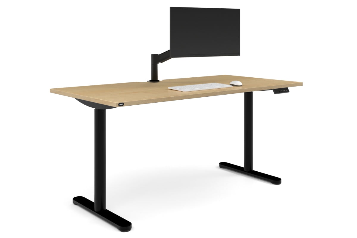 Flexi Height Adjustable Single Workstation [1800L x 800W with Cable Scallop]-black leg maple none
