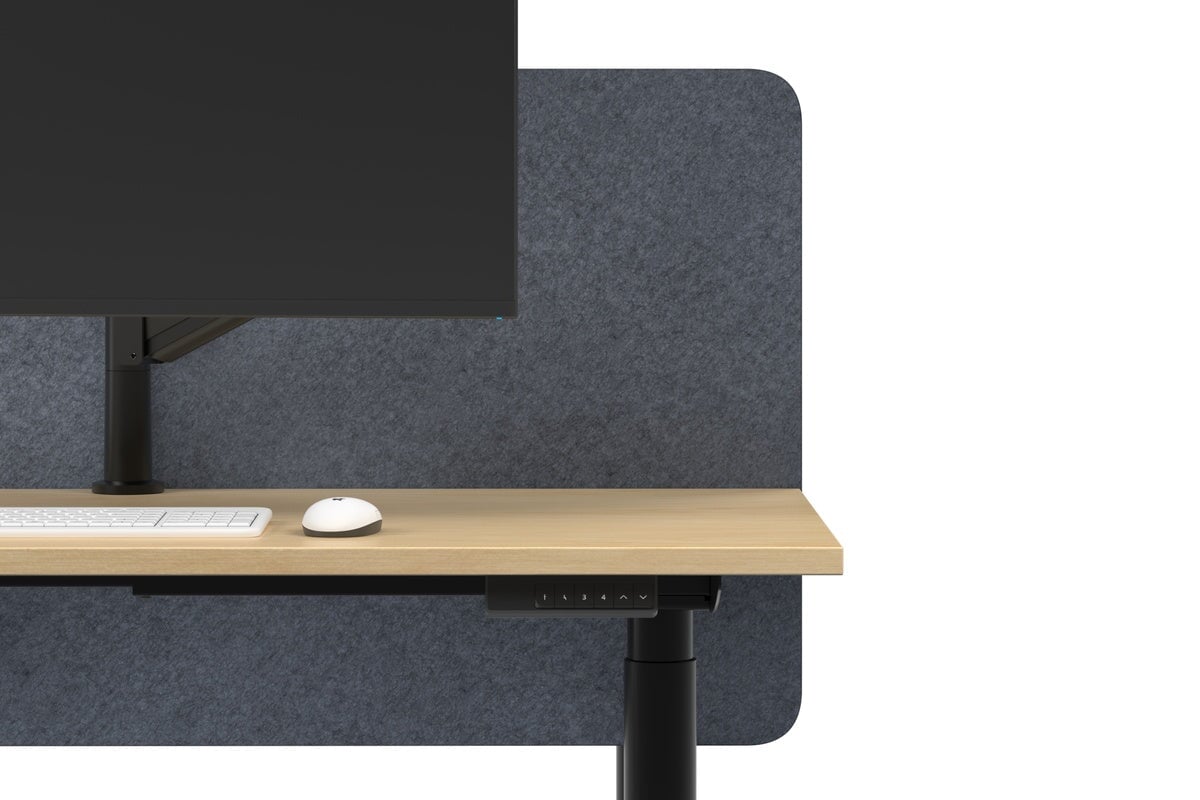 Flexi Height Adjustable Single Workstation [1800L x 800W with Cable Scallop]-black leg white dark grey acoustic panel (820H x 1800W)