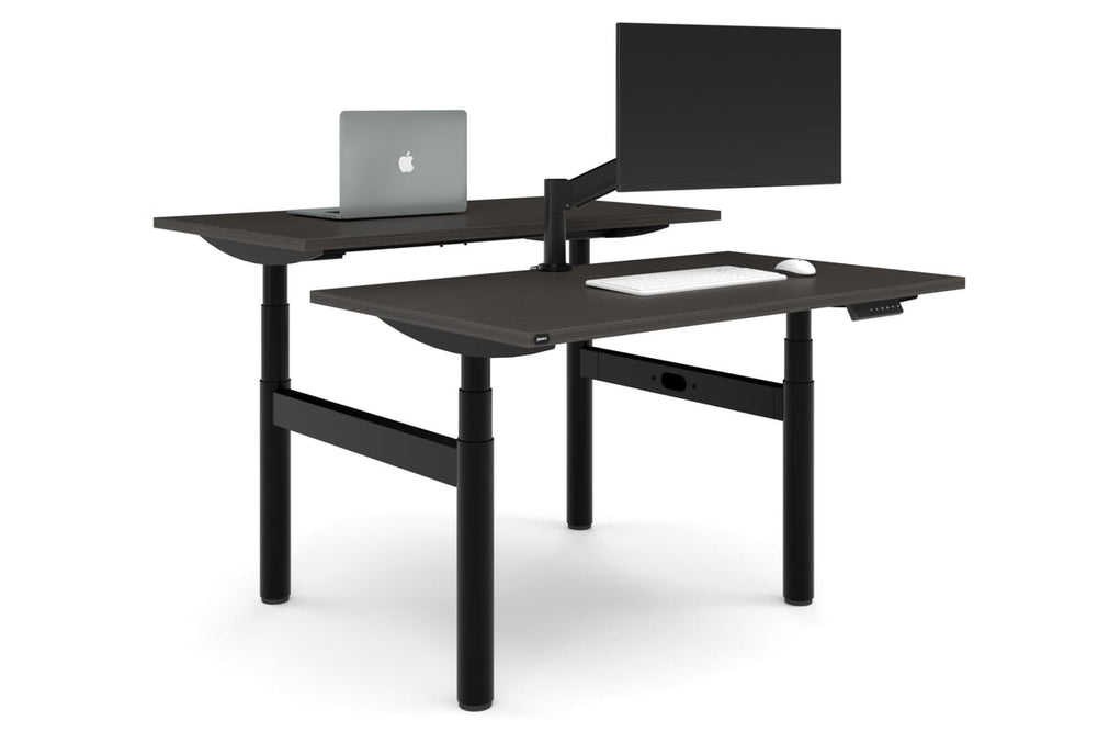 Flexi Premium Height Adjustable 2 Person H-Bench Workstation - Black Frame [1200L x 700W]-dark oak none none