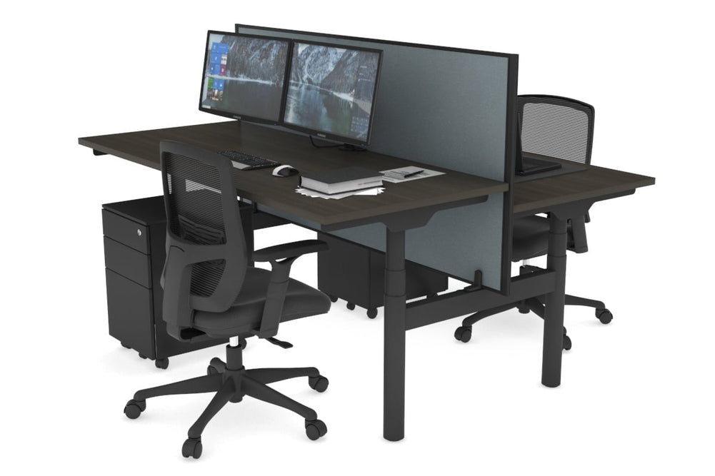 Flexi Premium Height Adjustable 2 Person H-Bench Workstation - Black Frame [1200L x 700W]-dark oak cool grey (820H x 1200W) none