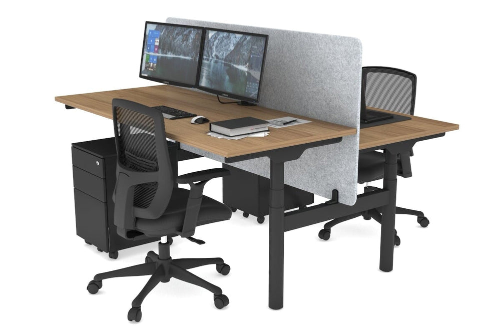 Flexi Premium Height Adjustable 2 Person H-Bench Workstation - Black Frame [1200L x 700W]-salvage oak light grey acoustic panel (820H x 1200W) none
