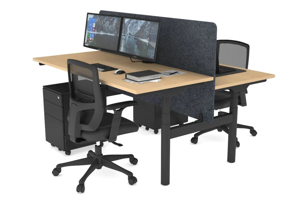 Flexi Premium Height Adjustable 2 Person H-Bench Workstation - Black Frame [1200L x 700W]-maple dark grey acoustic panel (820H x 1200W) none