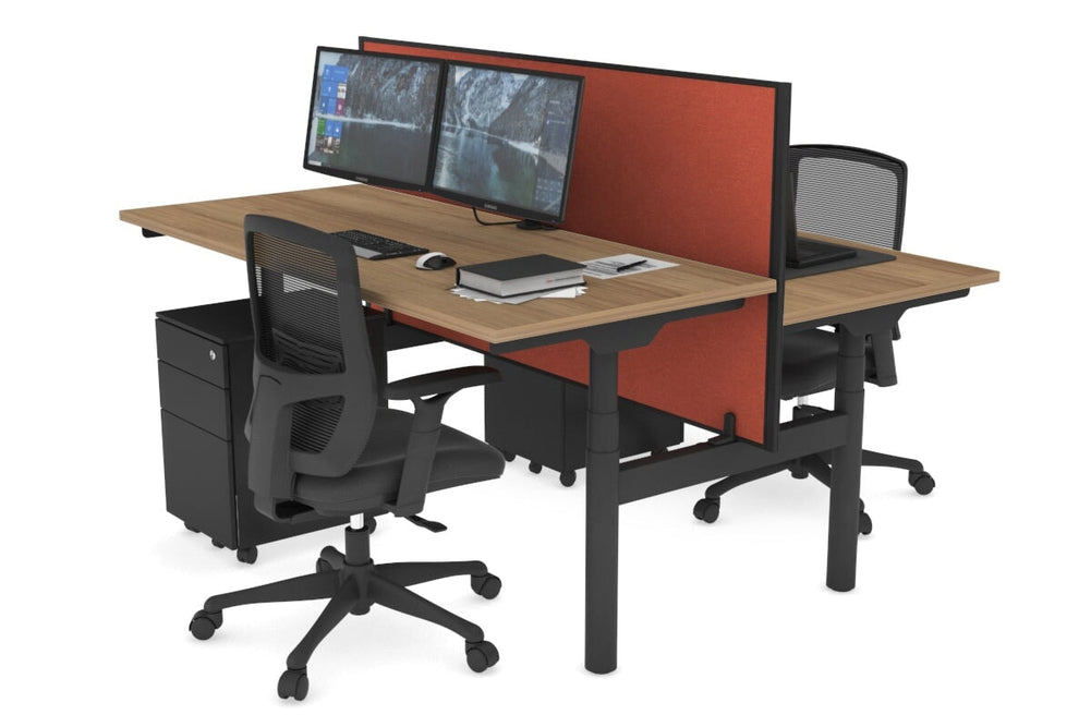 Flexi Premium Height Adjustable 2 Person H-Bench Workstation - Black Frame [1200L x 700W]-salvage oak orange squash (820H x 1200W) none
