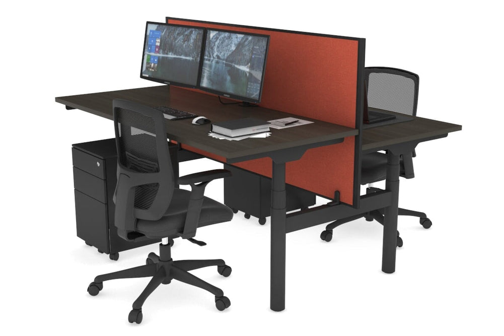 Flexi Premium Height Adjustable 2 Person H-Bench Workstation - Black Frame [1200L x 700W]-dark oak orange squash (820H x 1200W) none