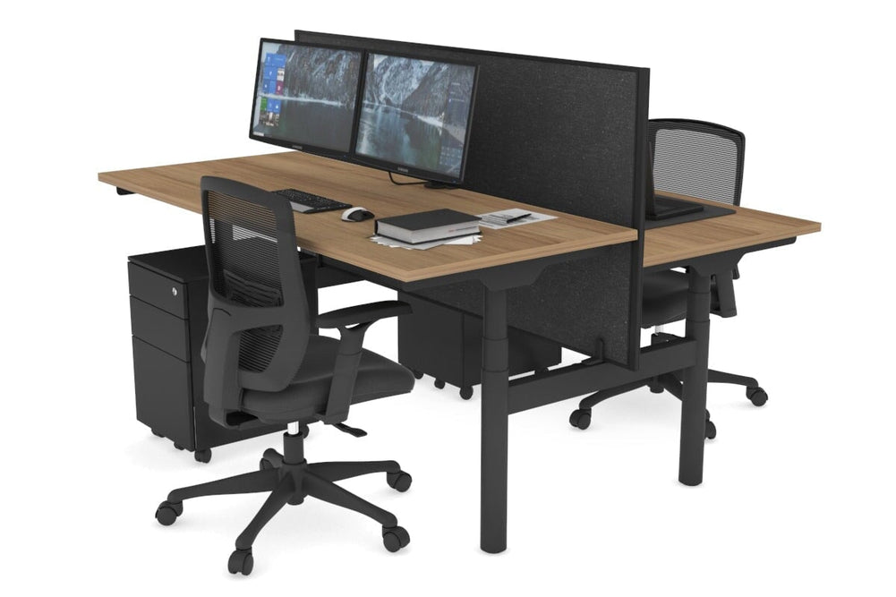 Flexi Premium Height Adjustable 2 Person H-Bench Workstation - Black Frame [1200L x 700W]-salvage oak moody charcoal (820H x 1200W) none