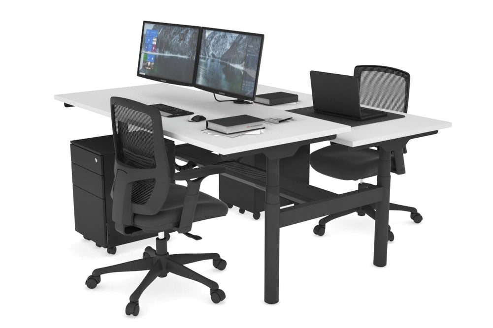 Flexi Premium Height Adjustable 2 Person H-Bench Workstation - Black Frame [1200L x 700W]-white none black cable tray