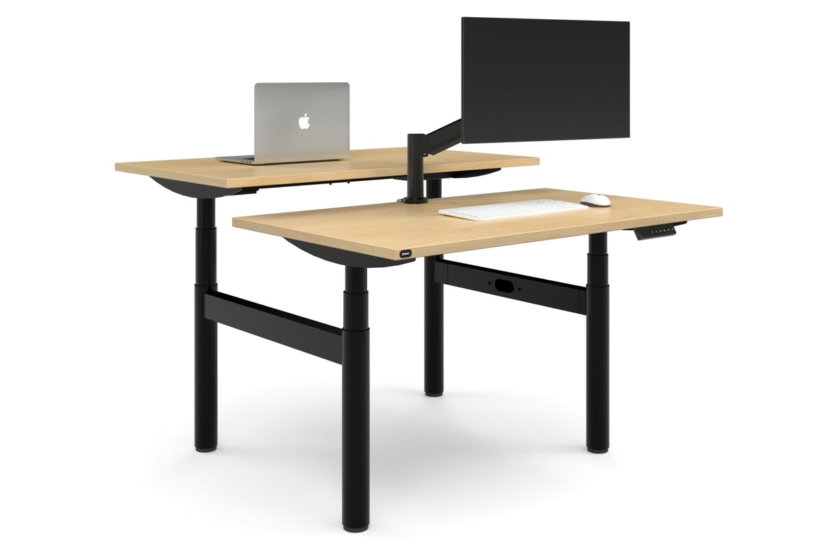 Flexi Premium Height Adjustable 2 Person H-Bench Workstation - Black Frame [1200L x 700W]-maple none none