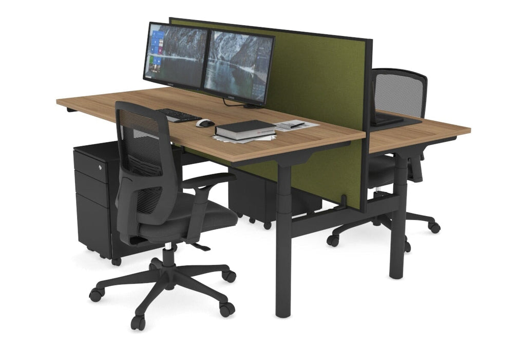 Flexi Premium Height Adjustable 2 Person H-Bench Workstation - Black Frame [1200L x 700W]-salvage oak green moss (820H x 1200W) none