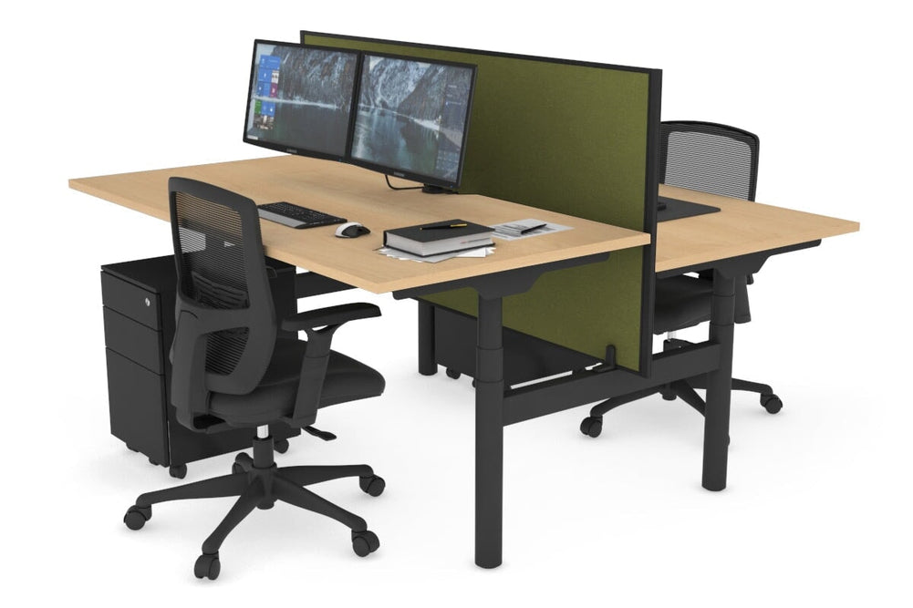 Flexi Premium Height Adjustable 2 Person H-Bench Workstation - Black Frame [1200L x 800W with Cable Scallop]-maple green moss (820H x 1200W) none