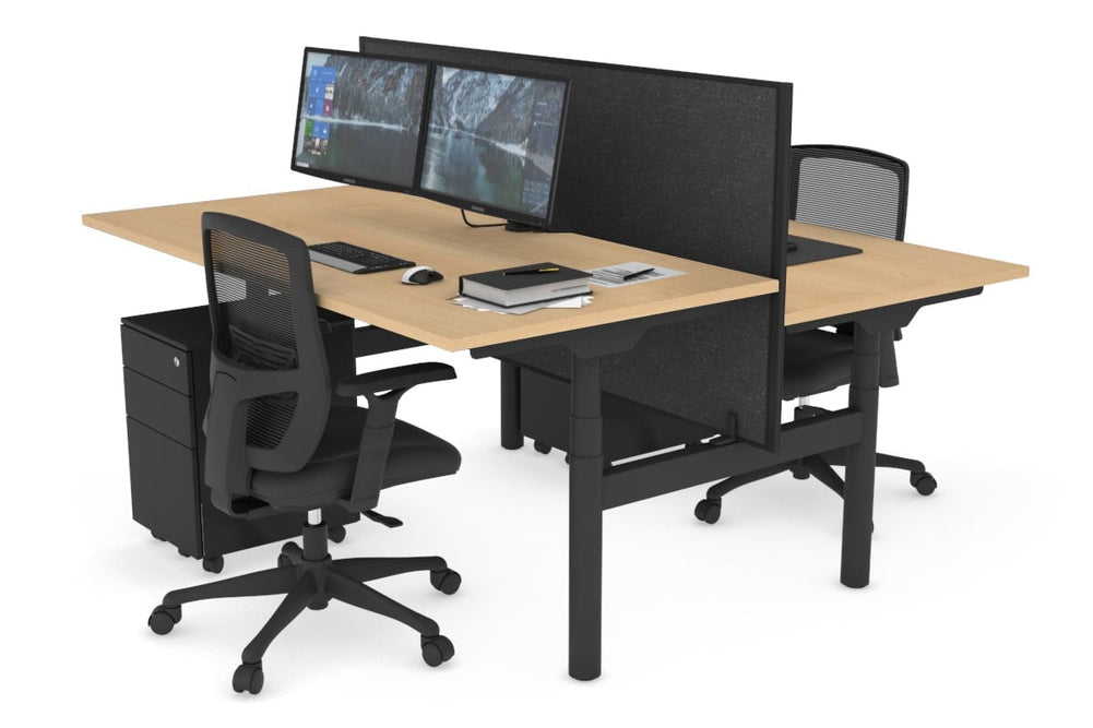 Flexi Premium Height Adjustable 2 Person H-Bench Workstation - Black Frame [1200L x 800W with Cable Scallop]-maple moody charcoal (820H x 1200W) none