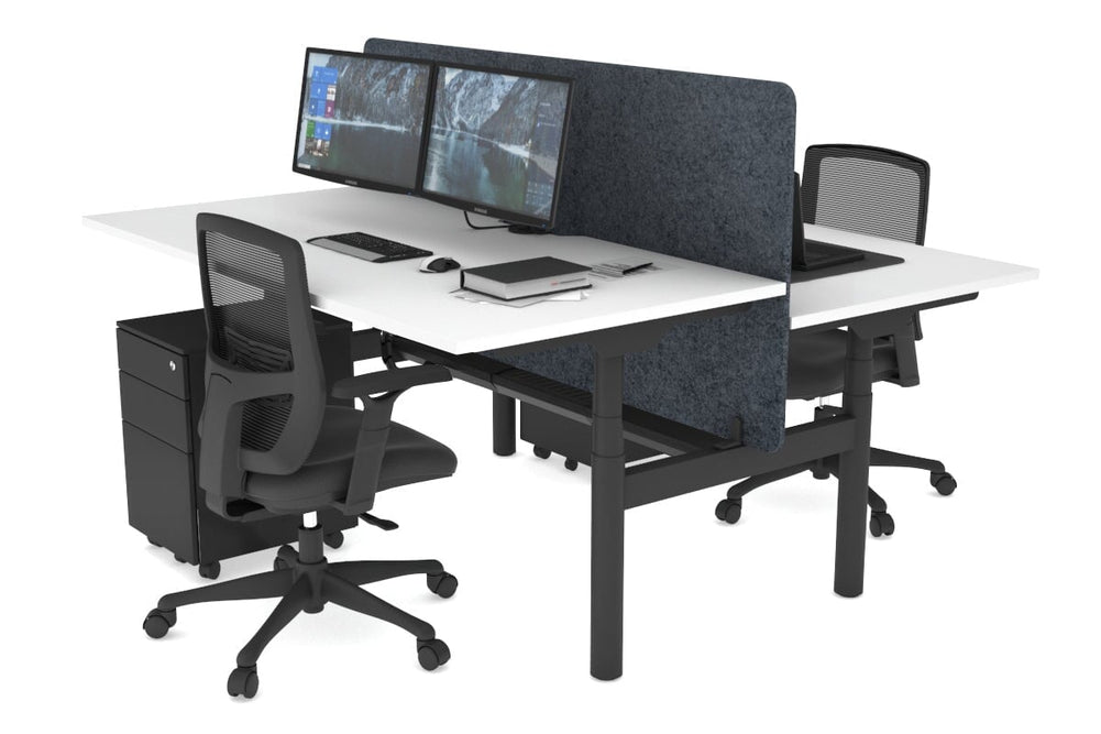 Flexi Premium Height Adjustable 2 Person H-Bench Workstation - Black Frame [1200L x 800W with Cable Scallop]-white dark grey acoustic panel (820H x 1200W) black cable tray