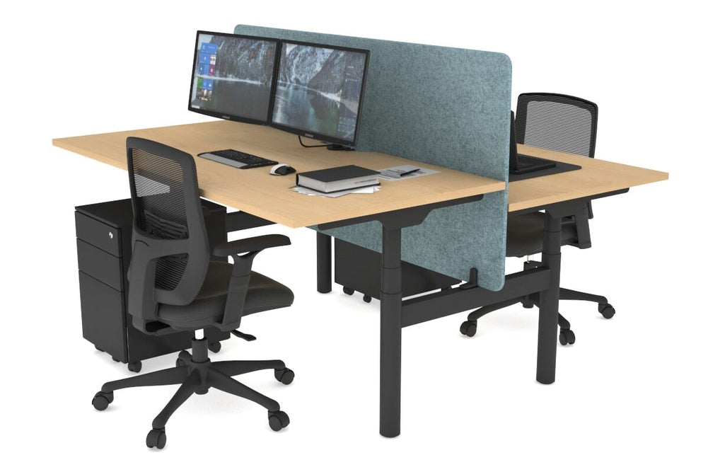 Flexi Premium Height Adjustable 2 Person H-Bench Workstation - Black Frame [1200L x 800W with Cable Scallop]-maple blue acoustic panel (820H x 1200W) none