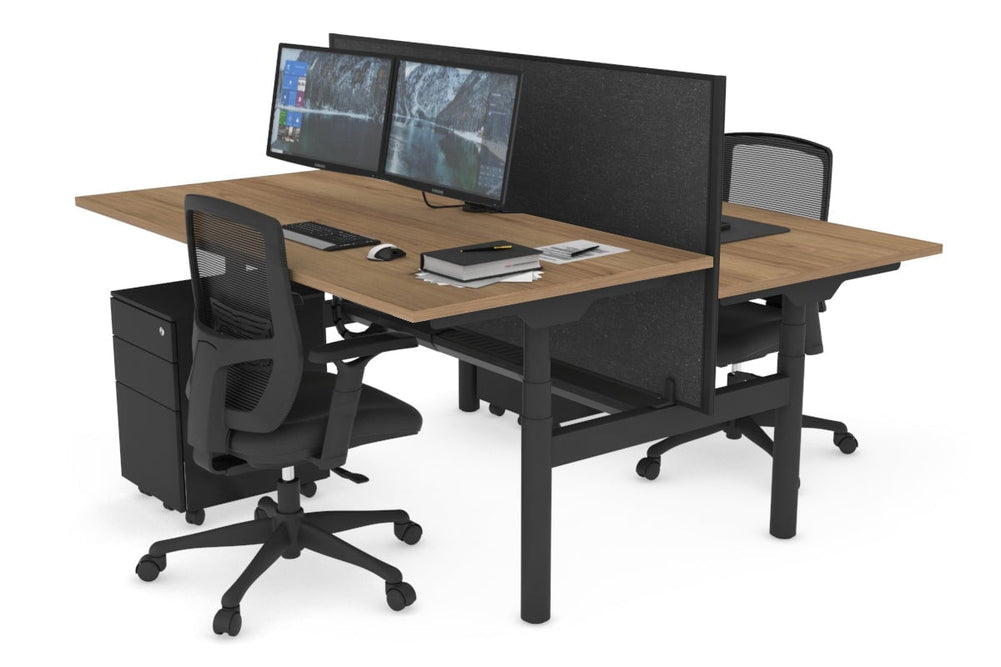 Flexi Premium Height Adjustable 2 Person H-Bench Workstation - Black Frame [1200L x 800W with Cable Scallop]-salvage oak moody charcoal (820H x 1200W) black cable tray