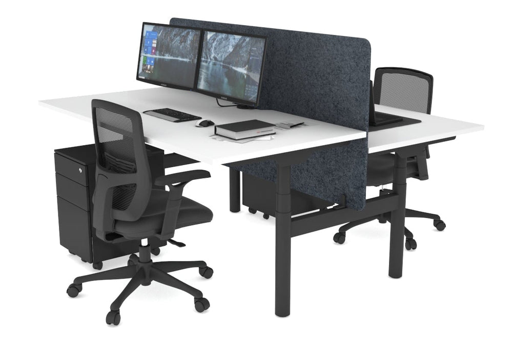 Flexi Premium Height Adjustable 2 Person H-Bench Workstation - Black Frame [1200L x 800W with Cable Scallop]-white dark grey acoustic panel (820H x 1200W) none