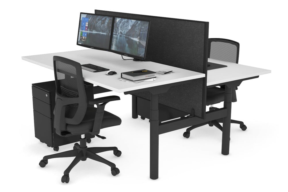 Flexi Premium Height Adjustable 2 Person H-Bench Workstation - Black Frame [1200L x 800W with Cable Scallop]-white moody charcoal (820H x 1200W) none