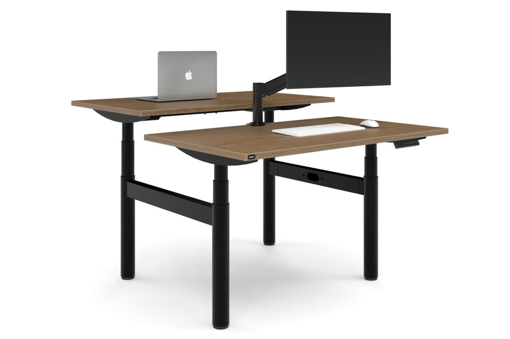 Flexi Premium Height Adjustable 2 Person H-Bench Workstation - Black Frame [1400L x 700W]-salvage oak none none