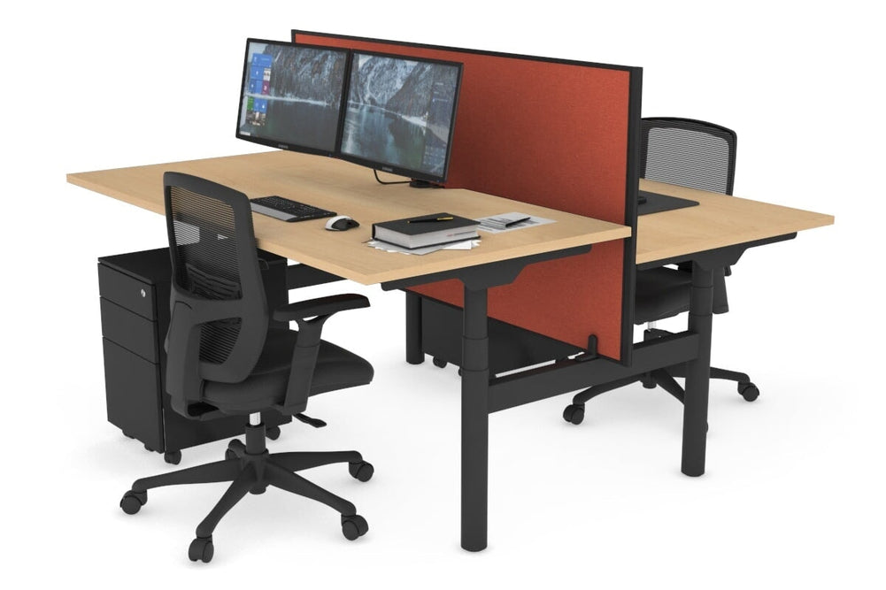 Flexi Premium Height Adjustable 2 Person H-Bench Workstation - Black Frame [1400L x 800W with Cable Scallop]-maple orange squash (820H x 1400W) none