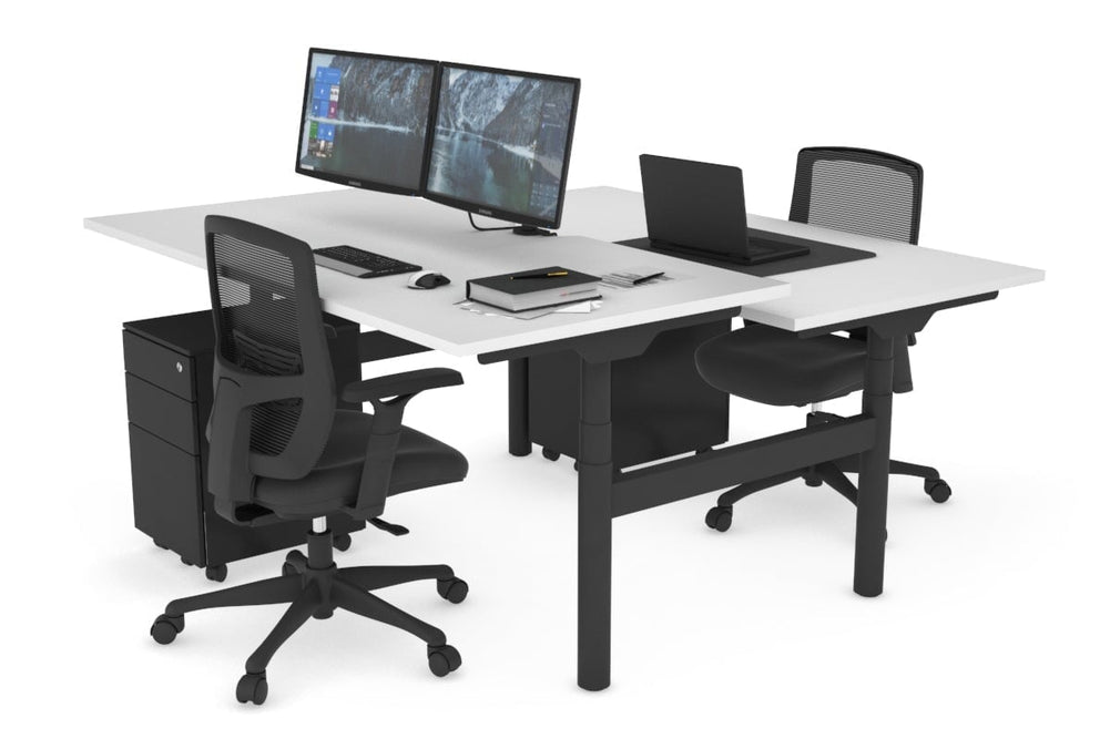 Flexi Premium Height Adjustable 2 Person H-Bench Workstation - Black Frame [1400L x 800W with Cable Scallop]-white none none
