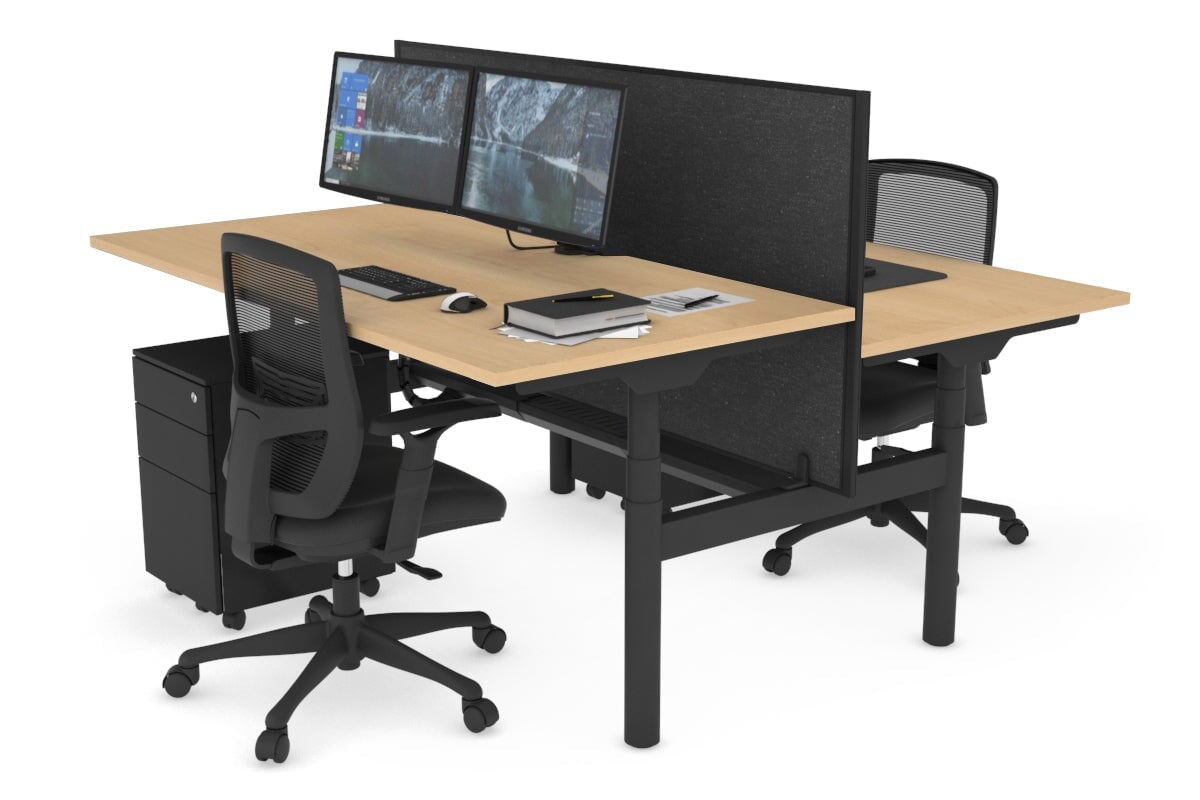 Flexi Premium Height Adjustable 2 Person H-Bench Workstation - Black Frame [1400L x 800W with Cable Scallop]-maple moody charcoal (820H x 1400W) black cable tray