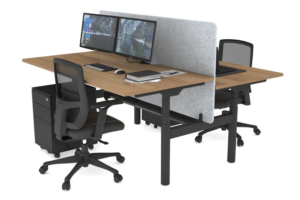 Flexi Premium Height Adjustable 2 Person H-Bench Workstation - Black Frame [1400L x 800W with Cable Scallop]-salvage oak light grey acoustic panel (820H x 1400W) black cable tray