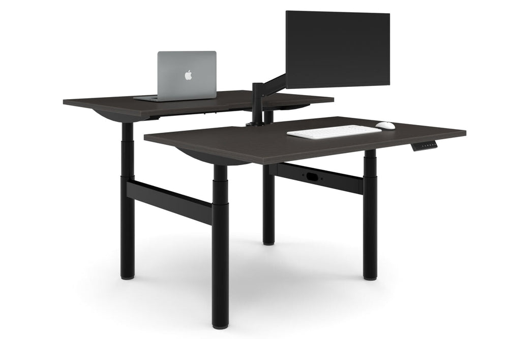 Flexi Premium Height Adjustable 2 Person H-Bench Workstation - Black Frame [1400L x 800W with Cable Scallop]-dark oak moody charcoal (820H x 1400W) black cable tray