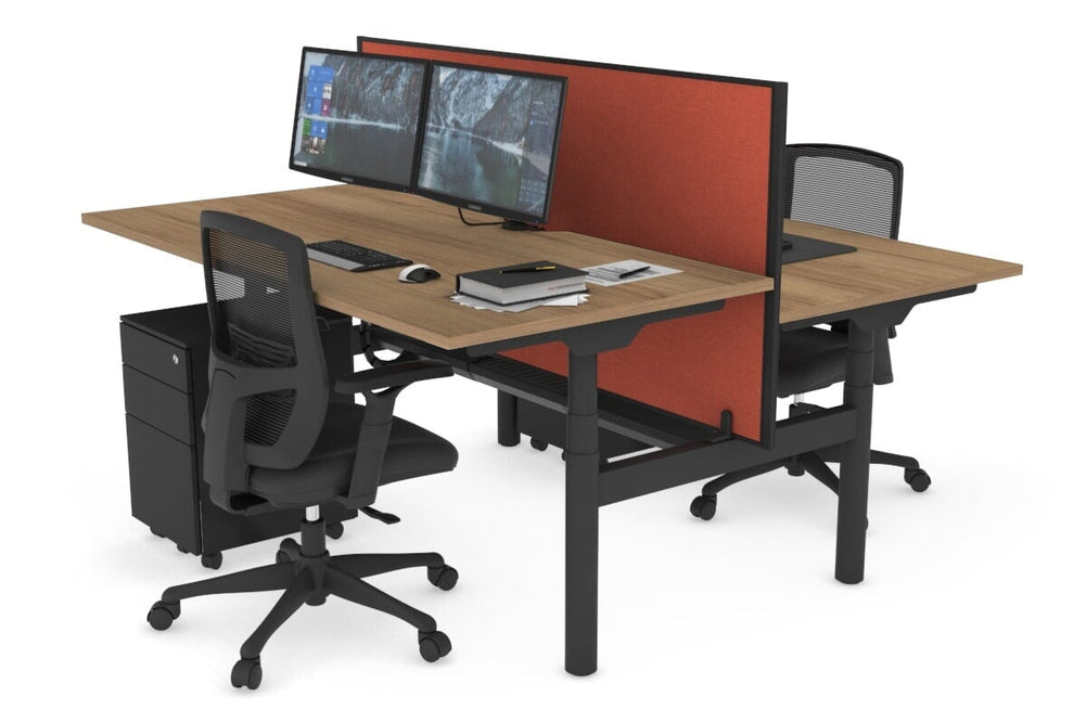 Flexi Premium Height Adjustable 2 Person H-Bench Workstation - Black Frame [1400L x 800W with Cable Scallop]-salvage oak orange squash (820H x 1400W) black cable tray