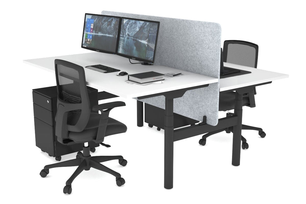 Flexi Premium Height Adjustable 2 Person H-Bench Workstation - Black Frame [1400L x 800W with Cable Scallop]-white light grey acoustic panel (820H x 1400W) none
