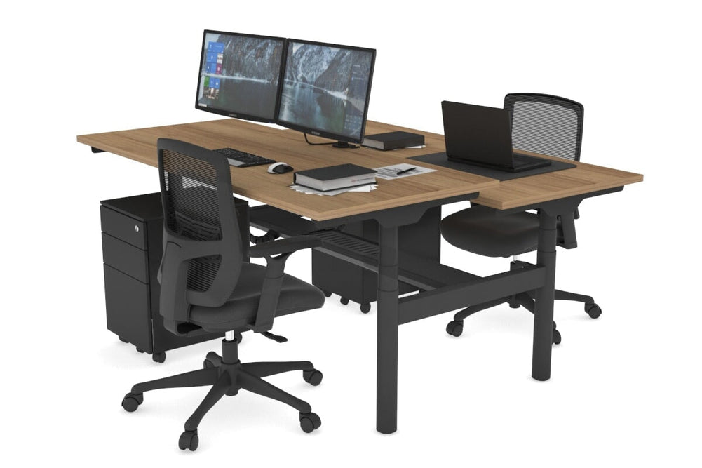 Flexi Premium Height Adjustable 2 Person H-Bench Workstation - Black Frame [1600L x 700W]-salvage oak none black cable tray