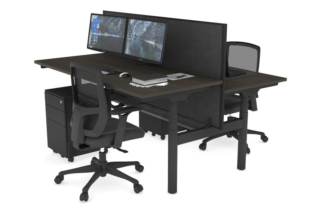 Flexi Premium Height Adjustable 2 Person H-Bench Workstation - Black Frame [1600L x 700W]-dark oak moody charcoal (820H x 1600W) black cable tray