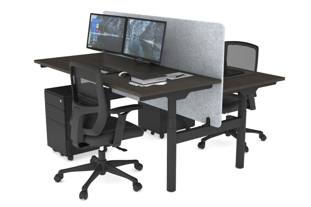 Flexi Premium Height Adjustable 2 Person H-Bench Workstation - Black Frame [1600L x 700W]-dark oak light grey acoustic panel (820H x 1600W) none