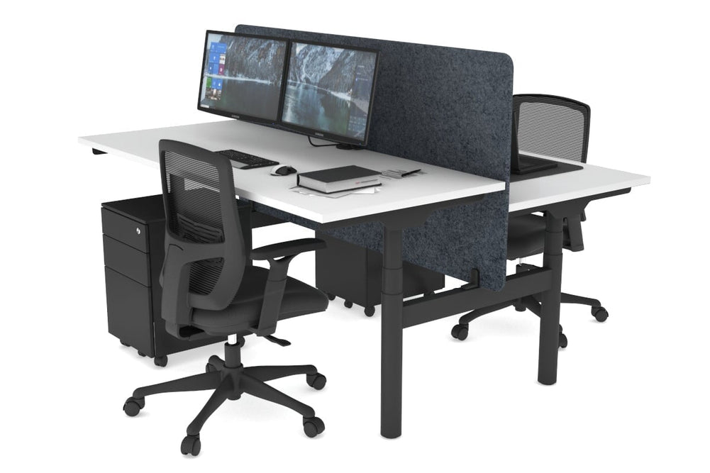 Flexi Premium Height Adjustable 2 Person H-Bench Workstation - Black Frame [1600L x 700W]-white dark grey acoustic panel (820H x 1600W) none