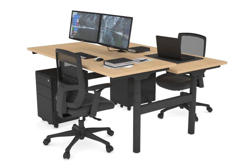Flexi Premium Height Adjustable 2 Person H-Bench Workstation - Black Frame [1600L x 700W]-maple none none