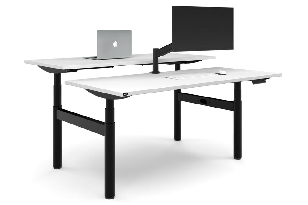 Flexi Premium Height Adjustable 2 Person H-Bench Workstation - Black Frame [1600L x 700W]-white none none